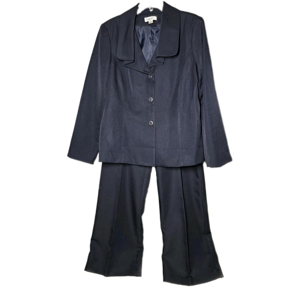 Isabella Suits 2PC Navy Blue Stretch Flat Front Pant Suit Size 14